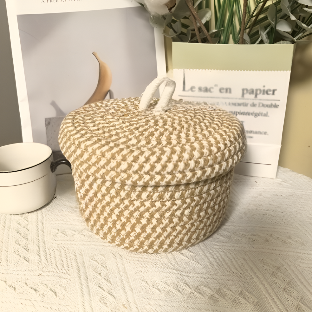 Woven Storage Basket | Round Boho Basket | Handcrafted Home Organizer