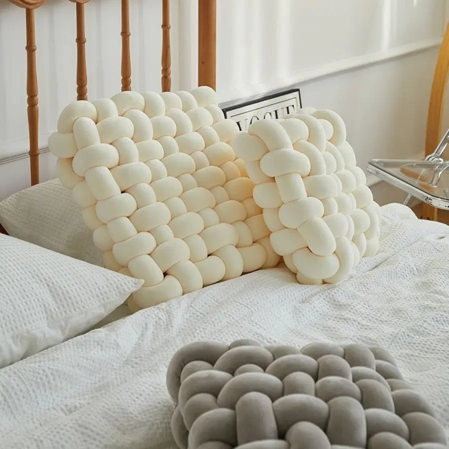 Decorative Cushion with Woven Knot Design – Soft Pillow for Home
