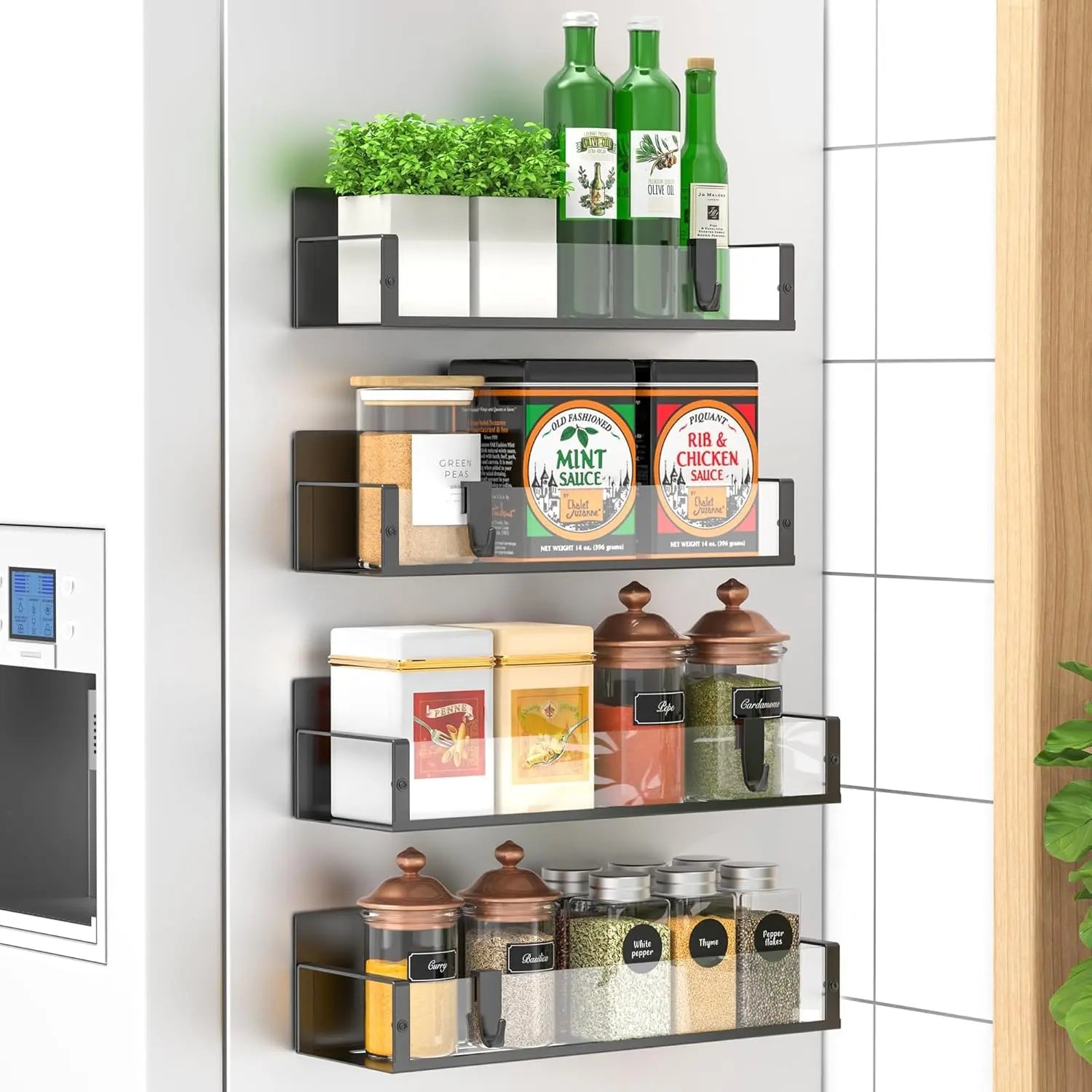 Magnetic Spice Rack Set – 4 Pieces, Powder Coated, No Drilling Needed