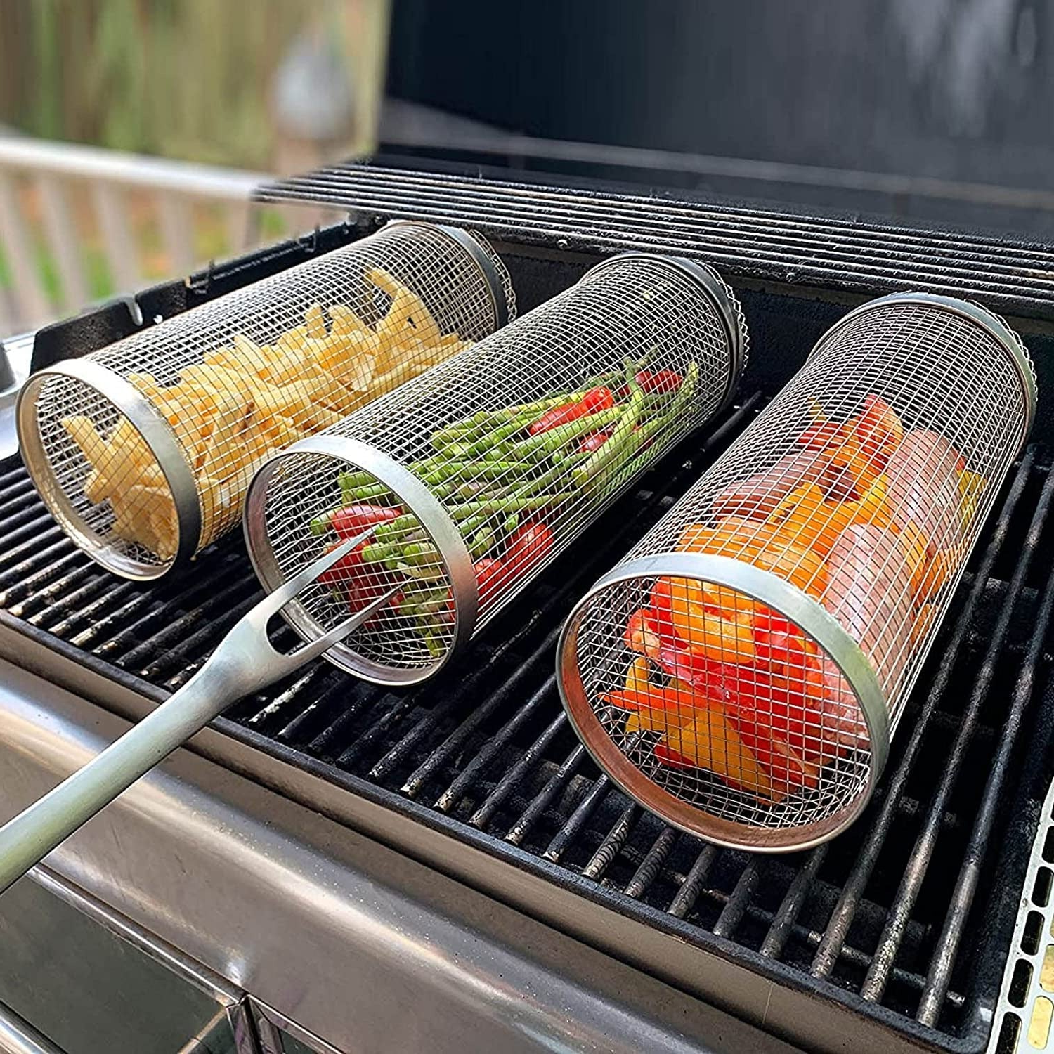 Stainless Steel 360° Rotating Cooking Basket for Grilling