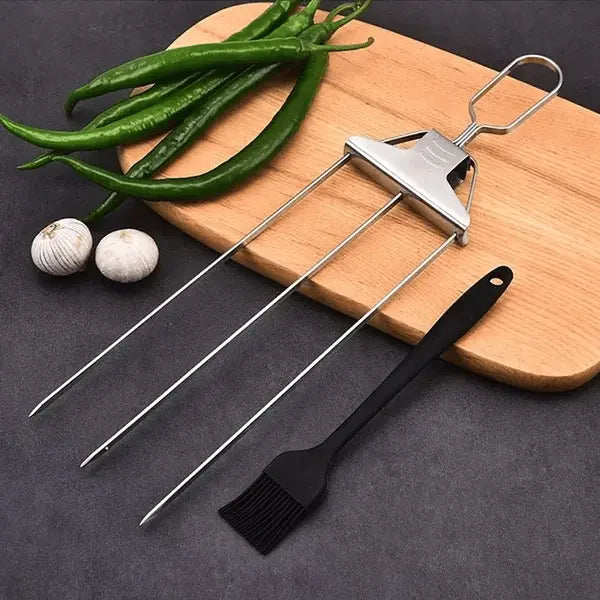 Set of 3 Stainless Steel Skewers with Cleaning Scraper