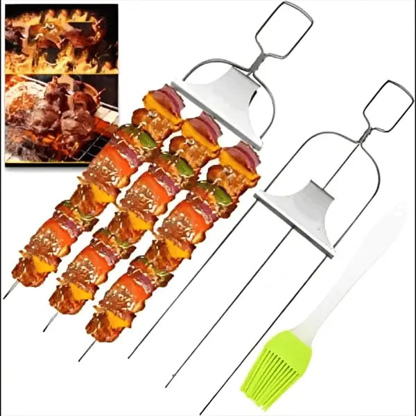 Set of 3 Stainless Steel Skewers with Cleaning Scraper