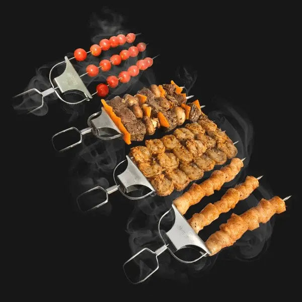 Set of 3 Stainless Steel Skewers with Cleaning Scraper