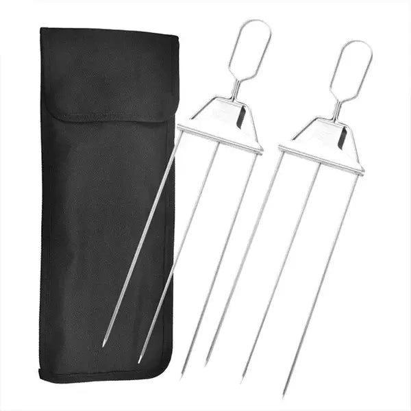 Set of 3 Stainless Steel Skewers with Cleaning Scraper