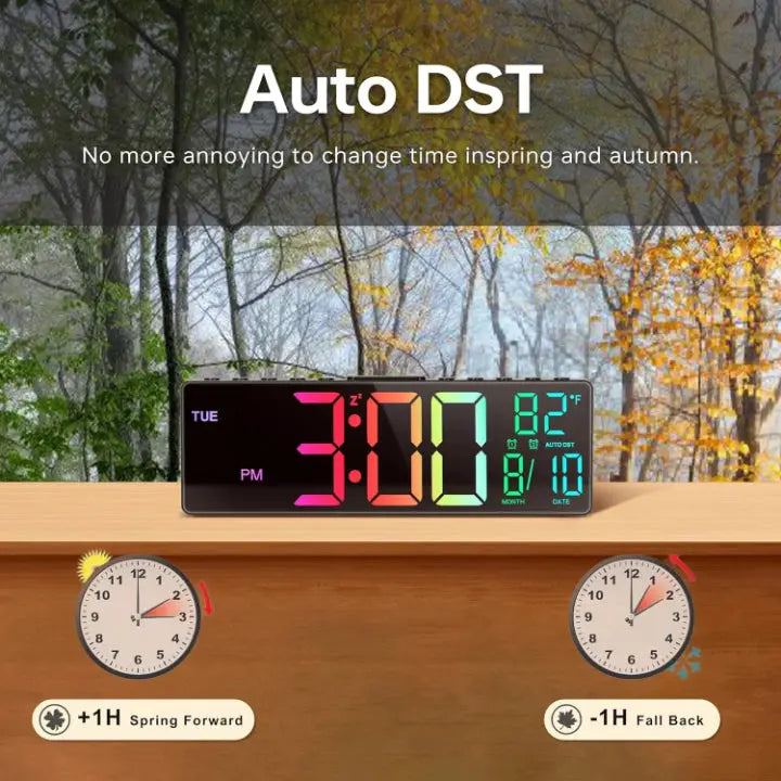 Digital Wall Clock with RGB Display - Large Size