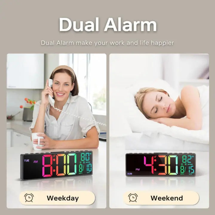 Digital Wall Clock with RGB Display - Large Size