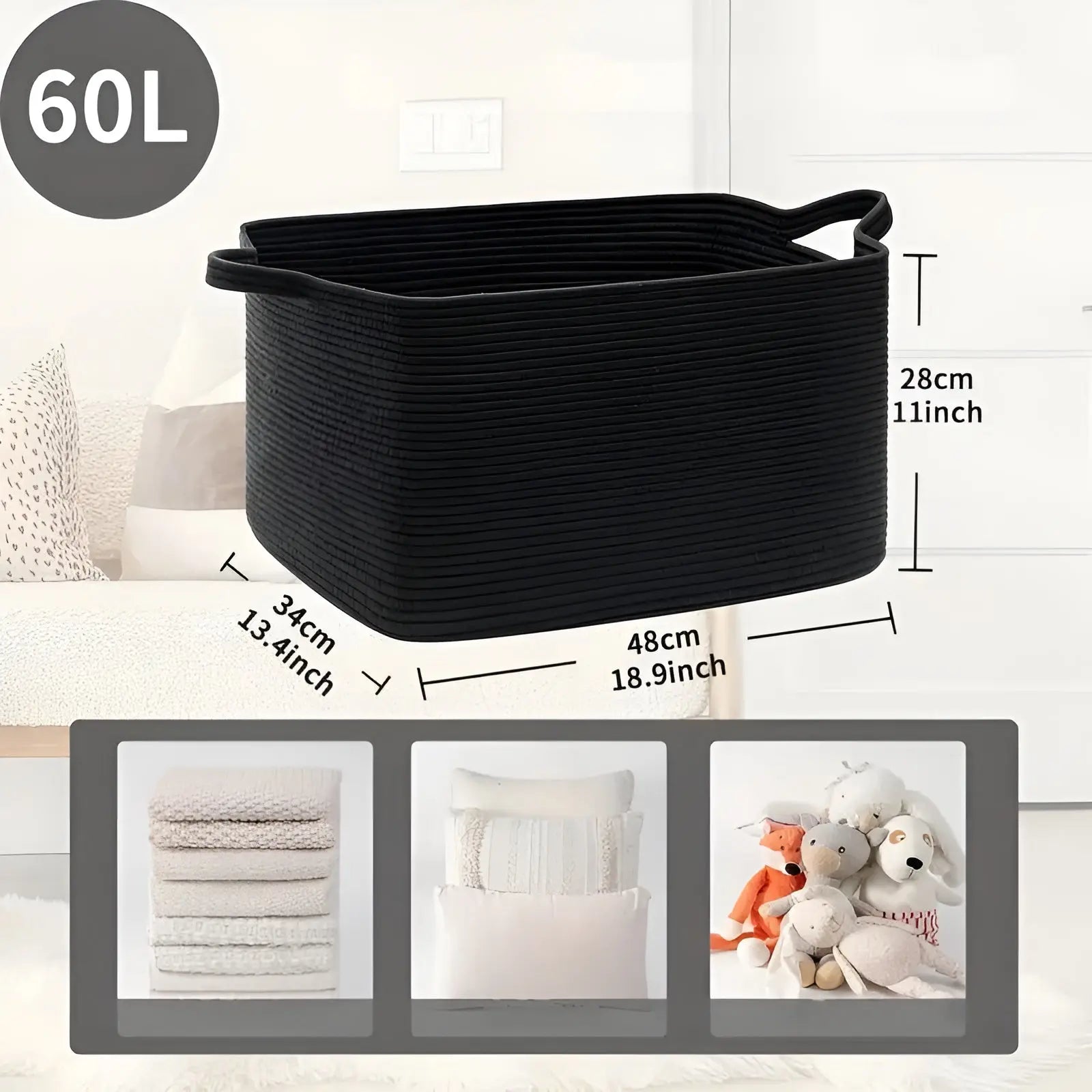 Storage Basket Made of Cotton Rope – Woven Design with Easy Grips