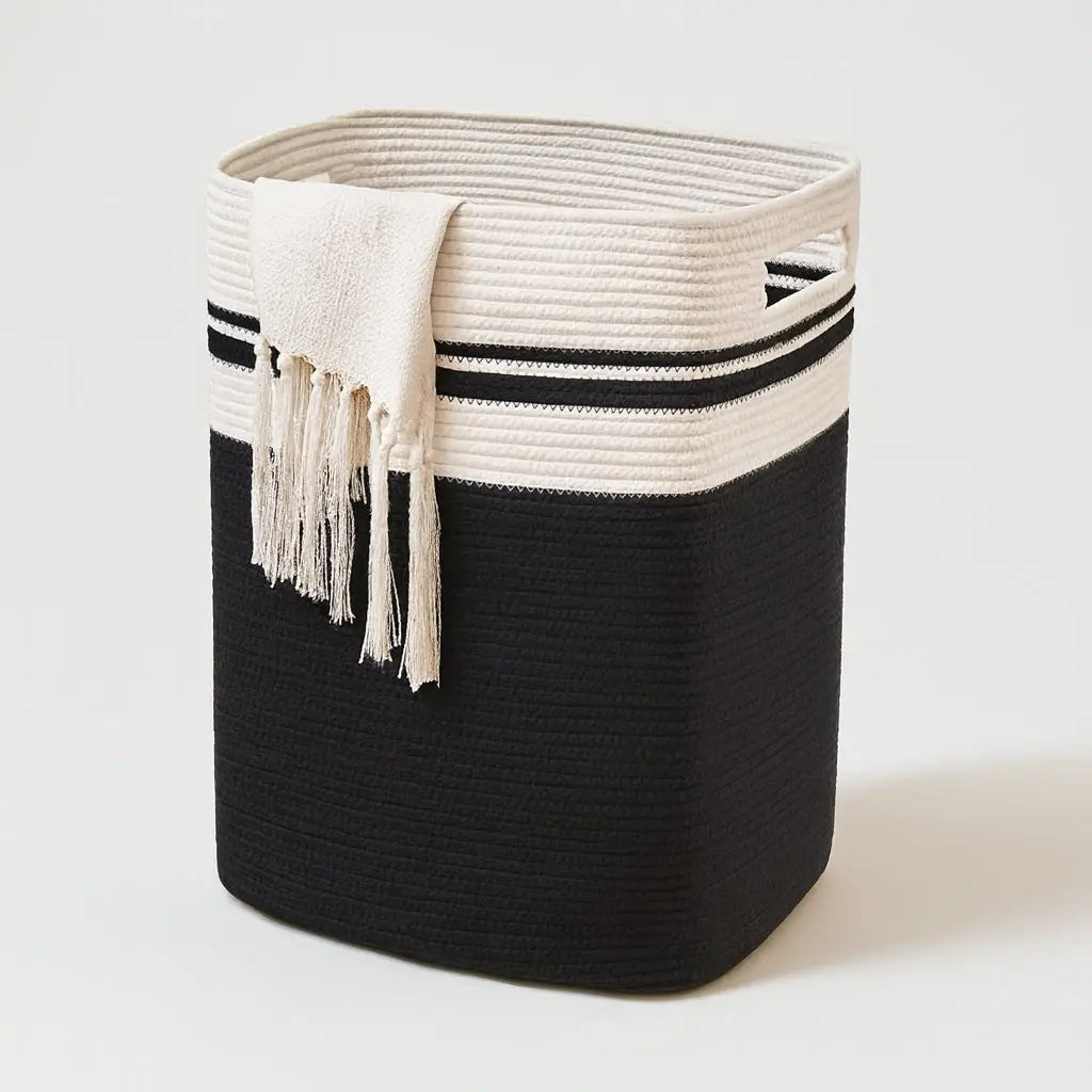 Spacious Woven Laundry Basket in Cotton Rope with Carrying Handles