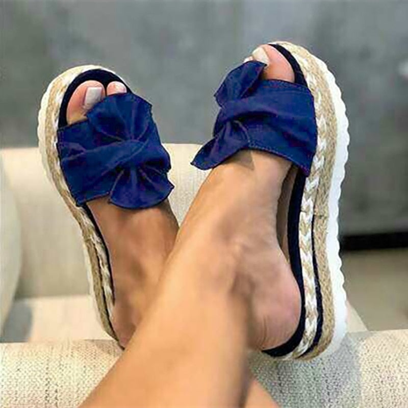 Wedge Heel Sandals for Women with Bow Detail