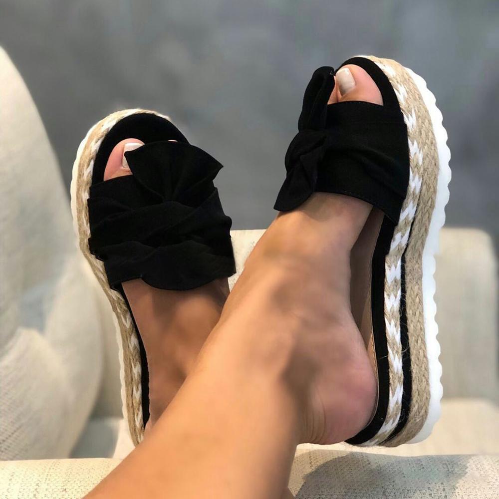 Wedge Heel Sandals for Women with Bow Detail