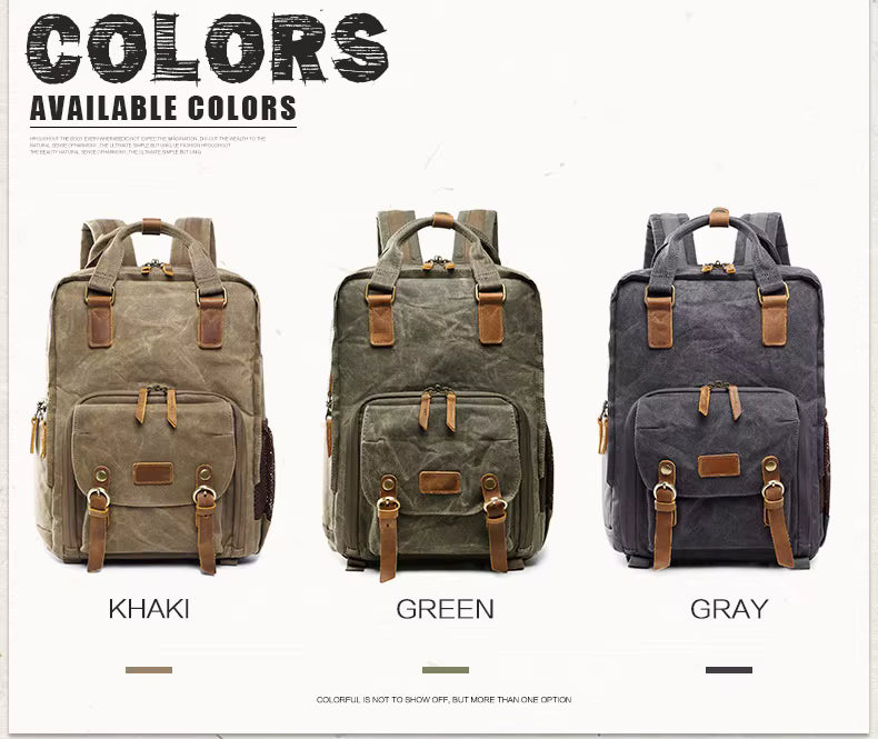 Water-Resistant Waxed Canvas Backpack for DSLR and 15-Inch Laptop