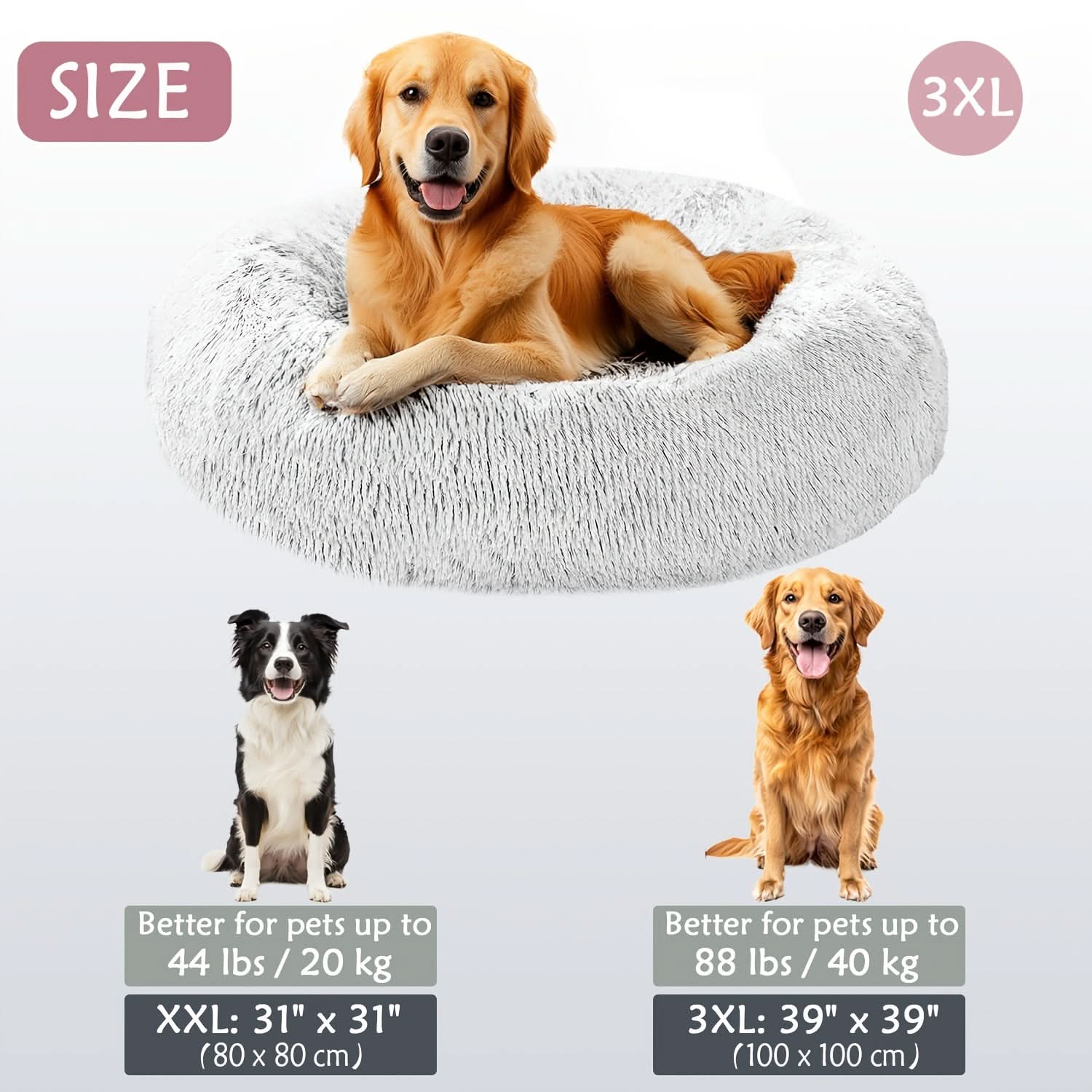 Extra Plush Faux Fur Pet Bed for Large Dogs and Cats - Calming Comfort