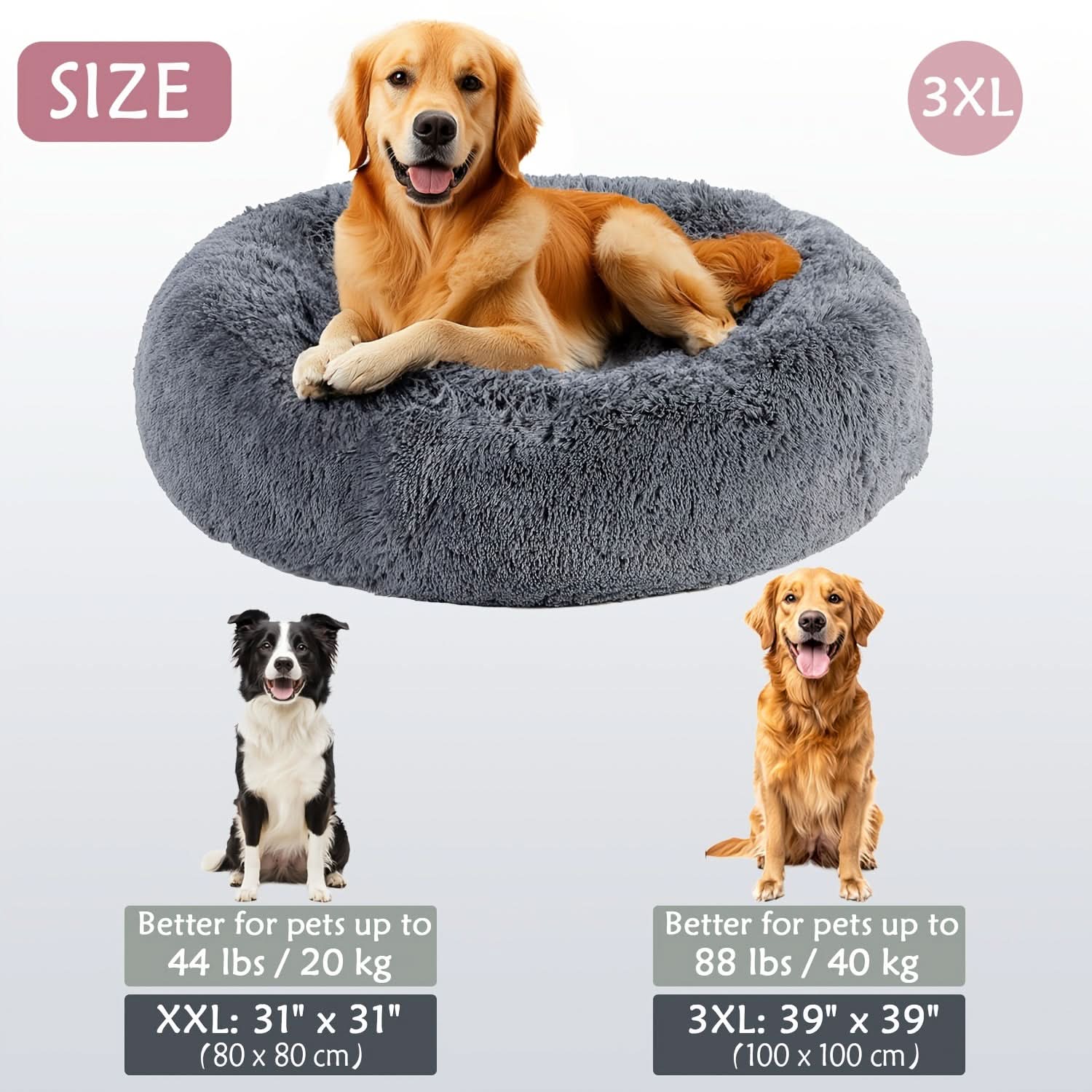 Extra Plush Faux Fur Pet Bed for Large Dogs and Cats - Calming Comfort