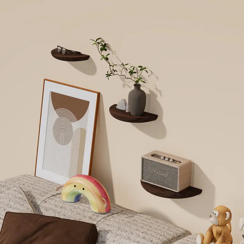 Elegant Half-Circle Wooden Floating Shelf for Home Décor