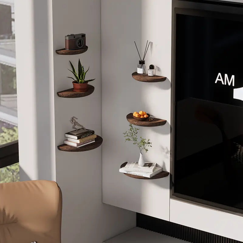 Elegant Half-Circle Wooden Floating Shelf for Home Décor
