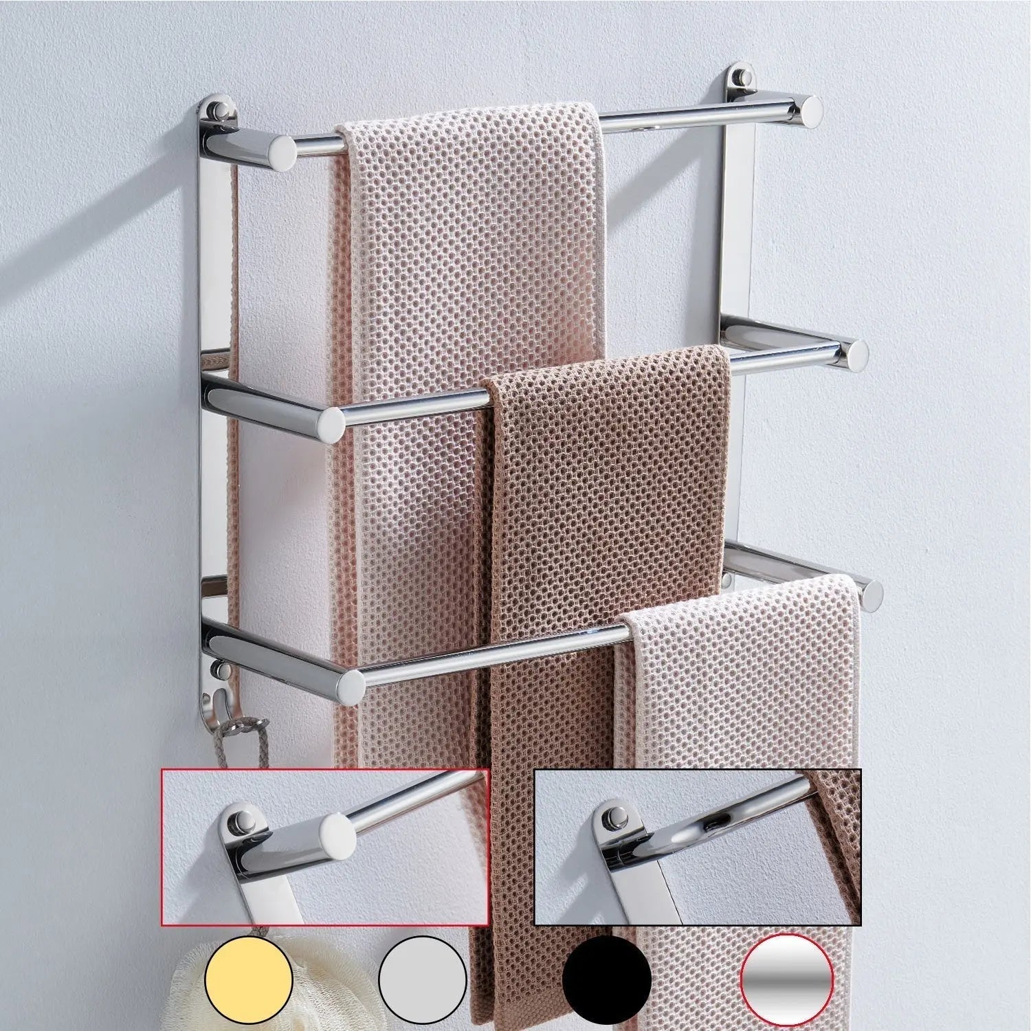 Stainless Steel Towel Rack with Three Bars for Wall Mounting