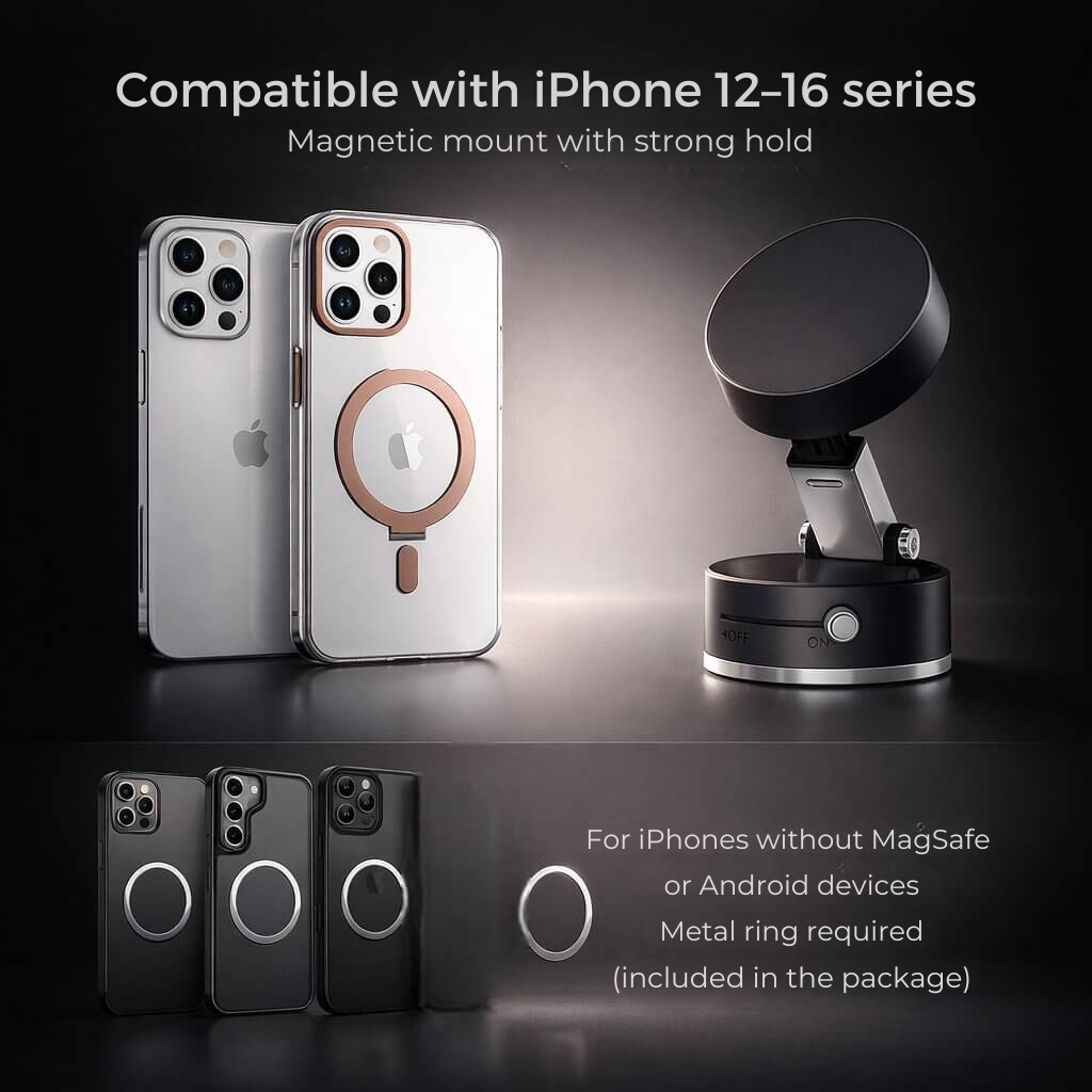 Car Phone Mount with Suction Cup | Magnetic Grip | Adjustable and Foldable