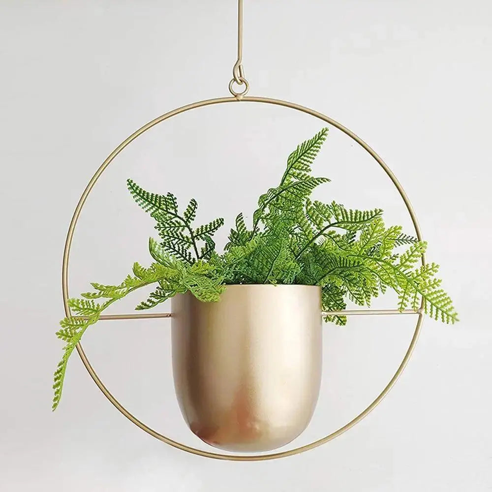 Oval or Round Frame Metal Hanging Planter with Chain