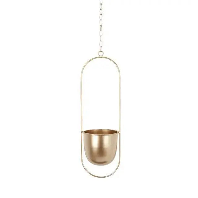 Oval or Round Frame Metal Hanging Planter with Chain