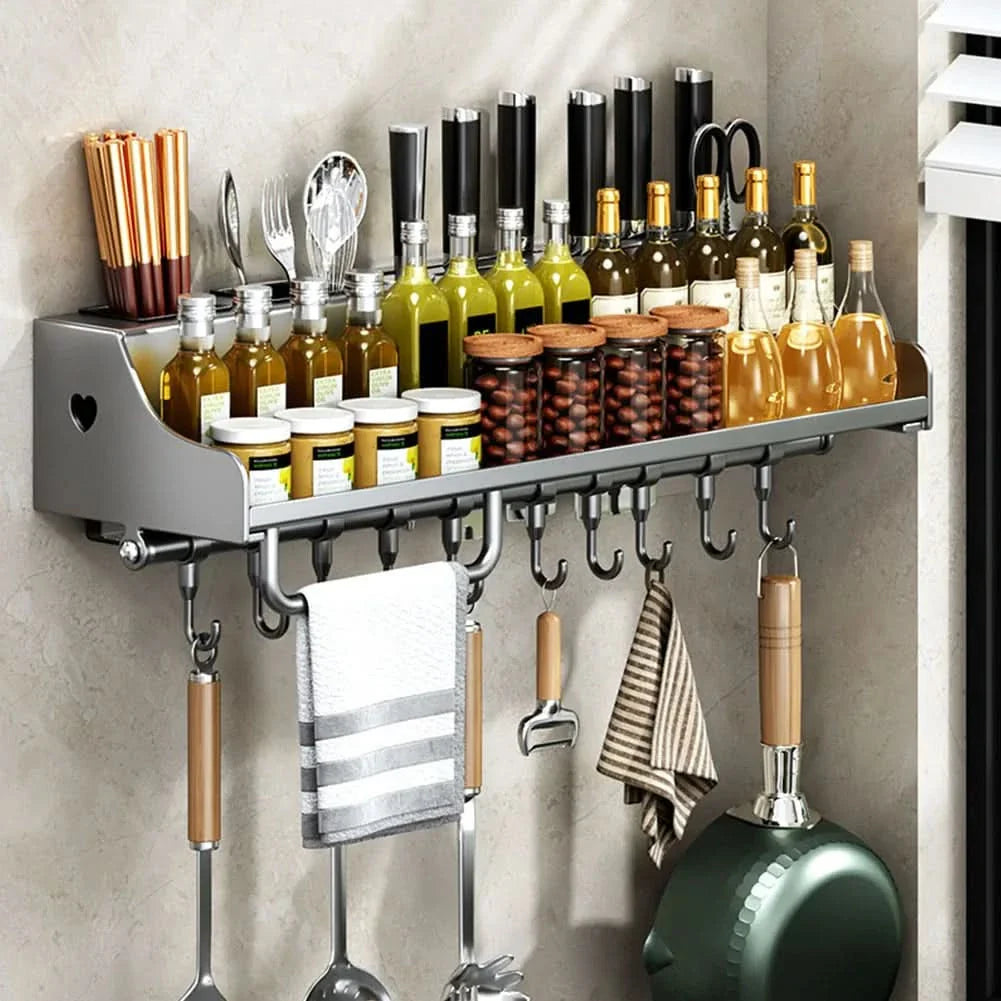 Metal Kitchen Organizer with Functional Hanging Hooks