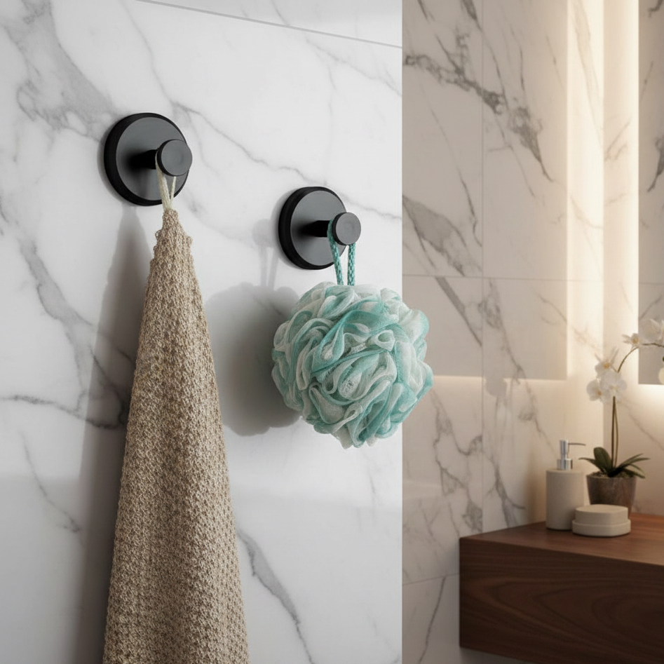 Versatile No-Drill Suction Hooks (2 Pack) – Effortless Organization for Every Room