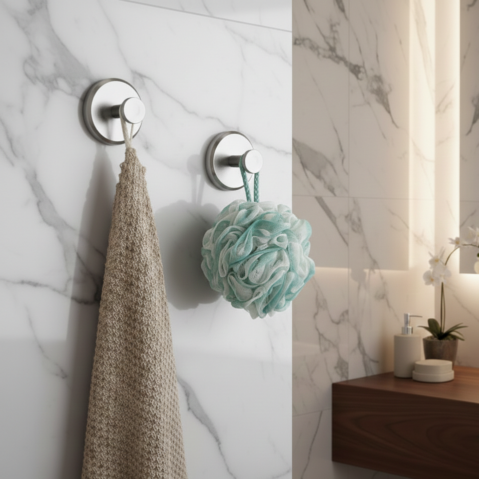 Versatile No-Drill Suction Hooks (2 Pack) – Effortless Organization for Every Room