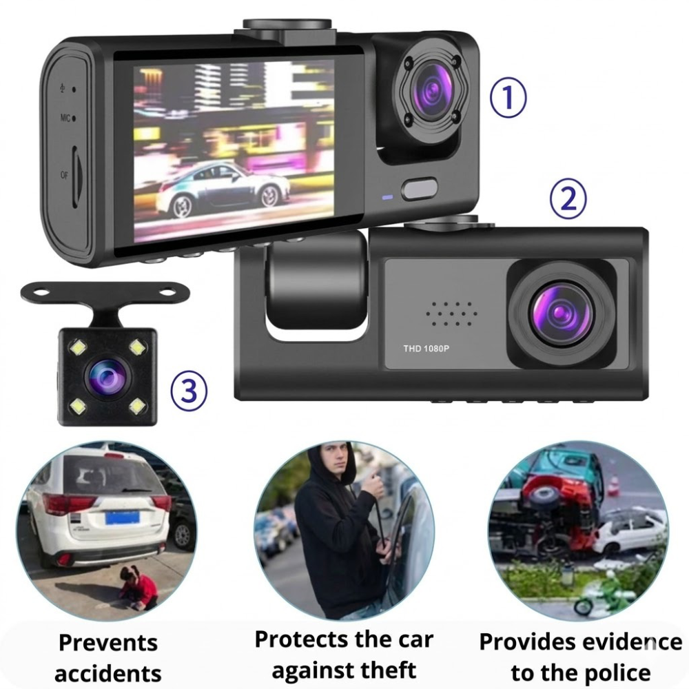 Car Dual Camera Dashcam for Front and Cabin Recording
