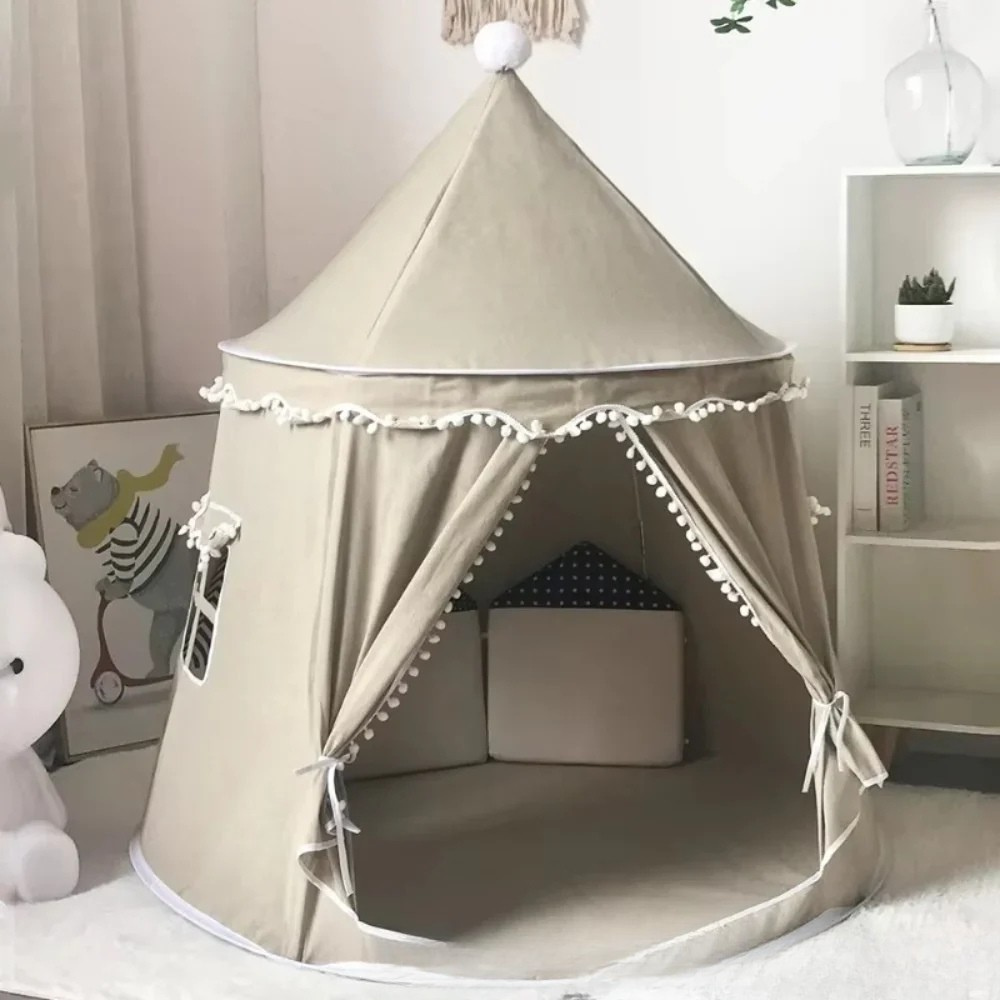Children's Canvas Teepee Tent with Wooden Frame and Cotton Material