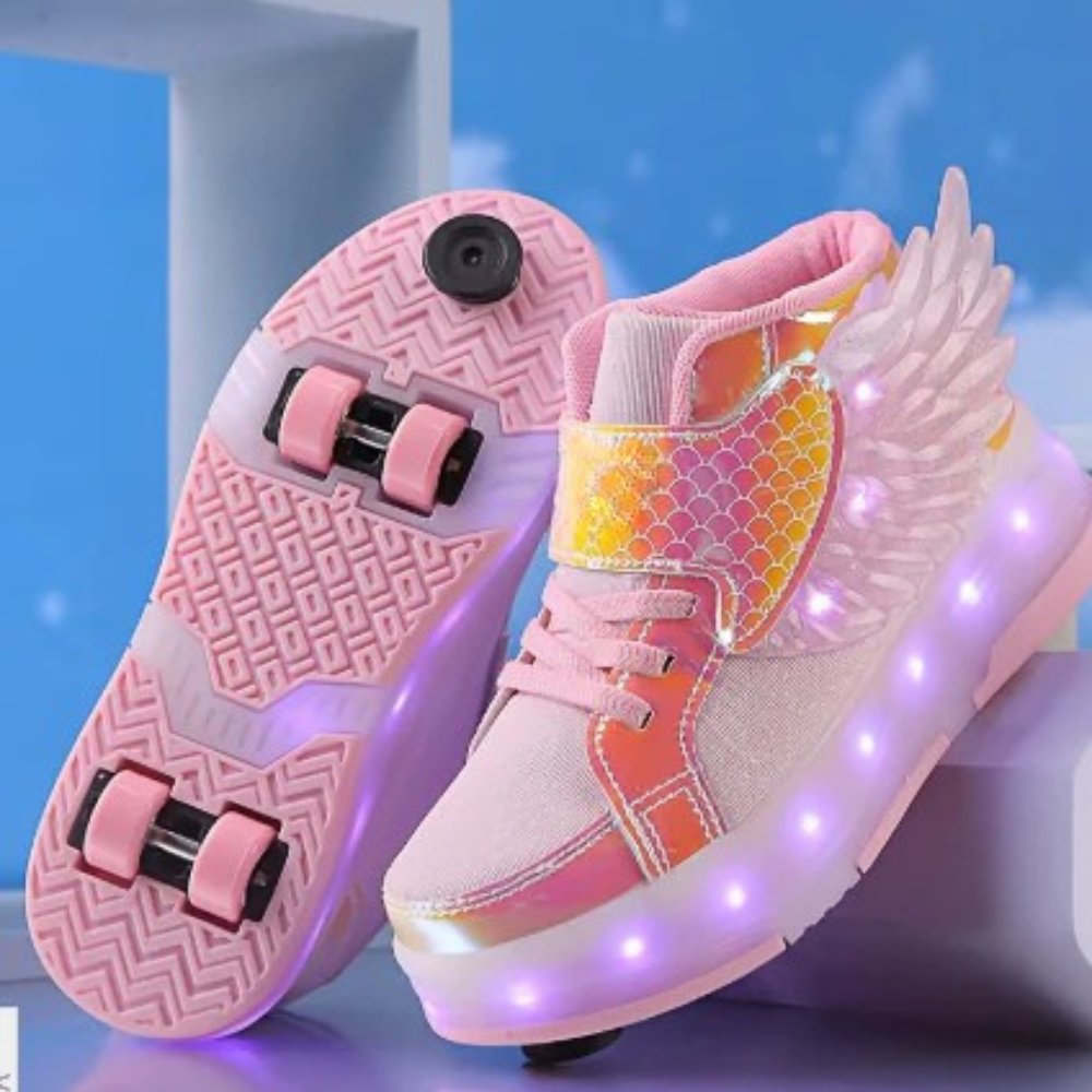 USB Rechargeable Roller Skating Sneakers with Wings for Girls and Teens