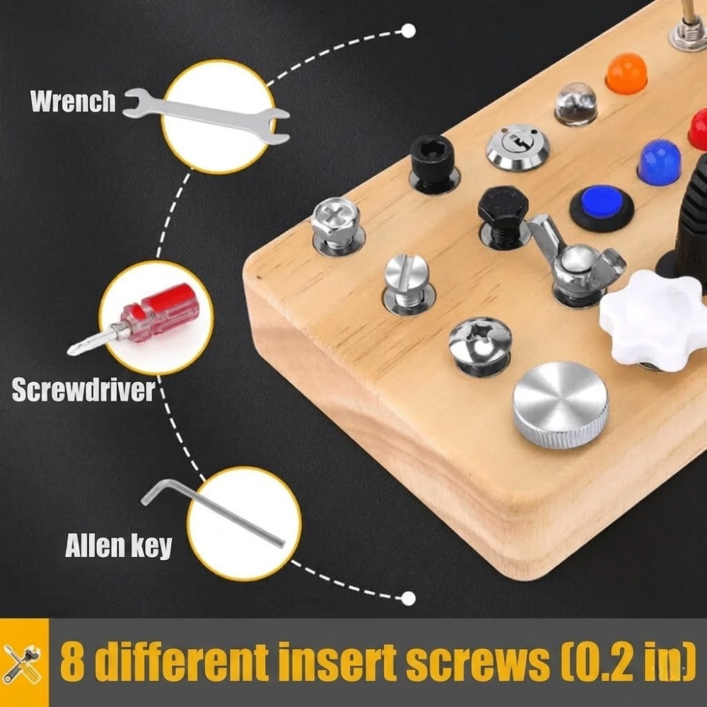 Wooden Sensory Activity Board with LED Lights – Montessori Busy Board Toy