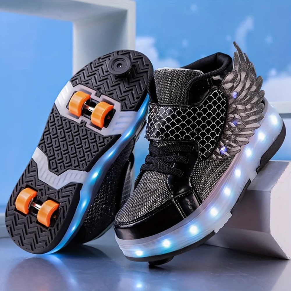 USB Rechargeable Roller Skating Sneakers with Wings for Girls and Teens