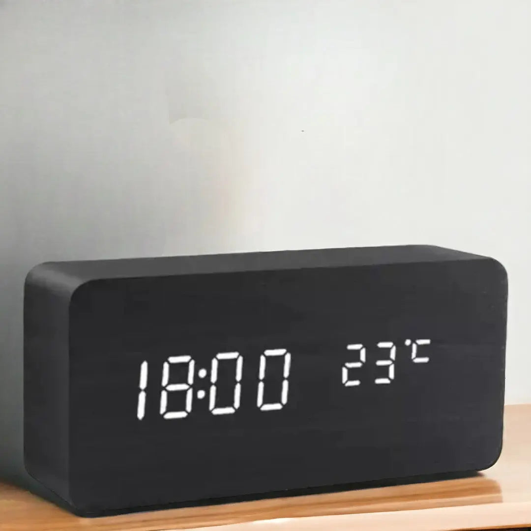 Wooden-Style LED Clock – Displays Time and Temperature Clearly