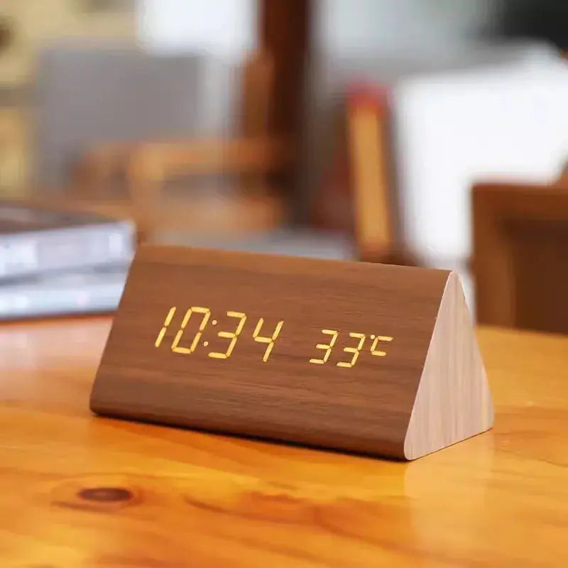 Wooden-Style LED Clock – Displays Time and Temperature Clearly