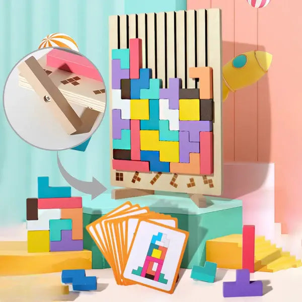 Tetris Wooden Puzzle – Vibrant Construction Game for 5 Years and Older
