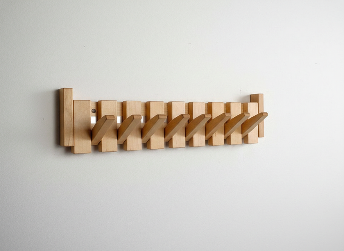 Piano-Style Wooden Coat Rack for Wall – 5 to 8 Hook Capacity