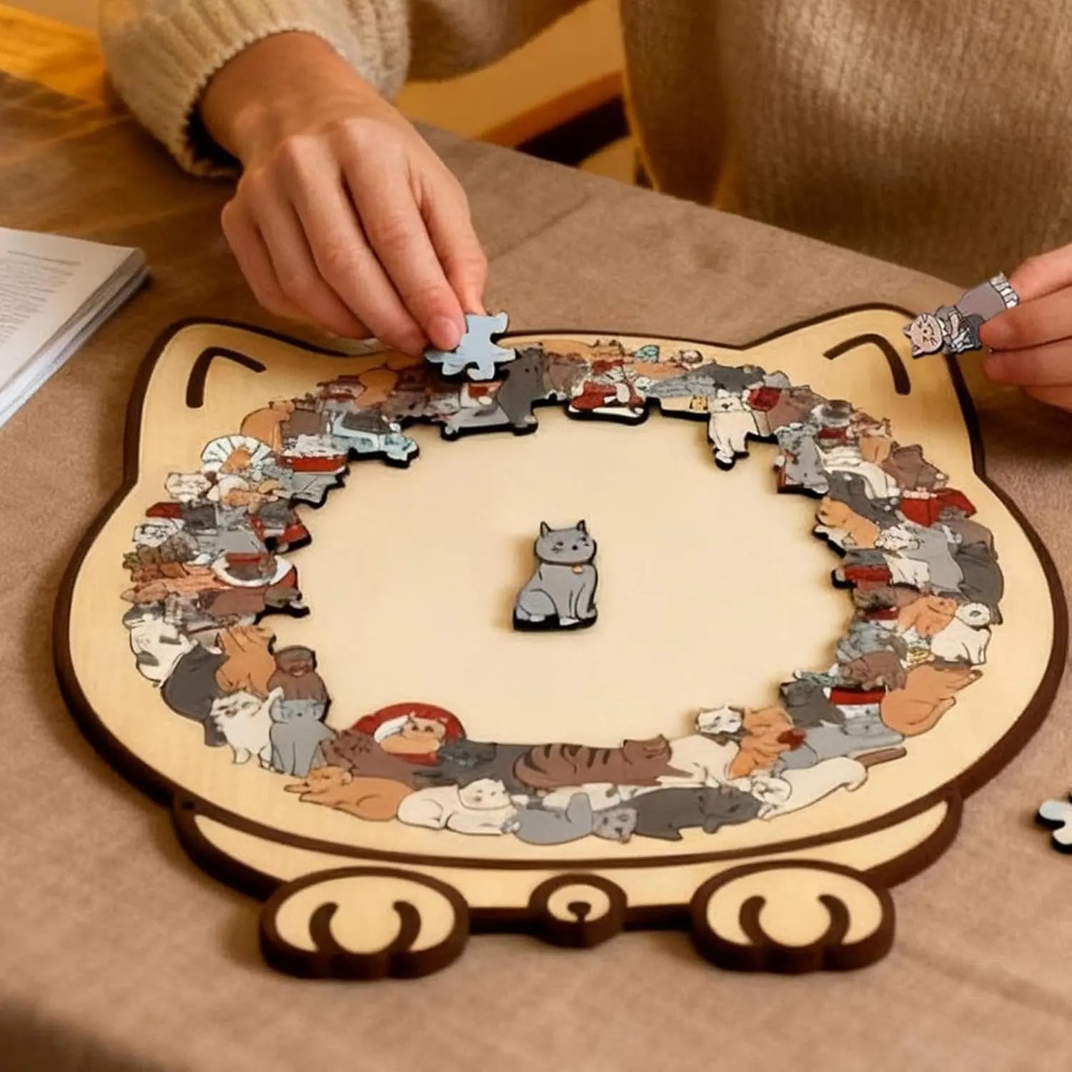 Wooden Cat Puzzle – Decorative Fun for Adults and Kids