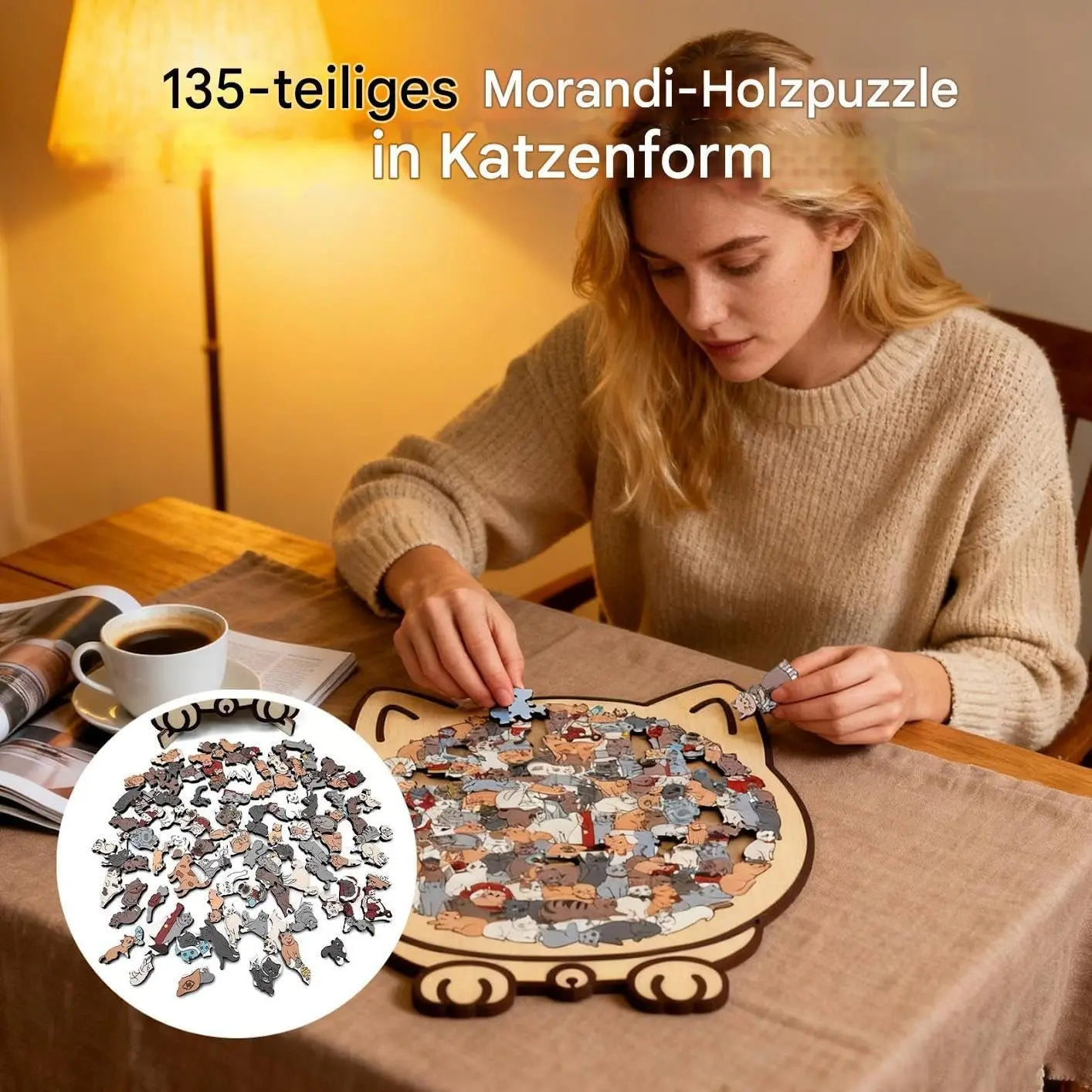 Wooden Cat Puzzle – Decorative Fun for Adults and Kids