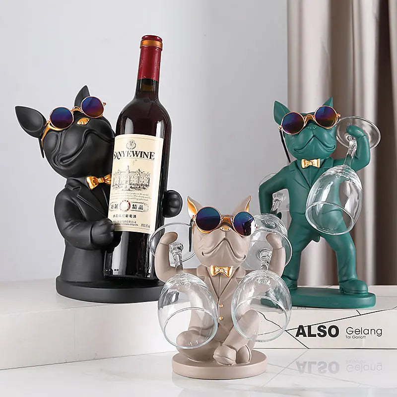 Handcrafted Dog Figurine Wine Glass Holder – Decorative Table Accent
