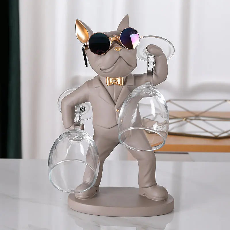 Handcrafted Dog Figurine Wine Glass Holder – Decorative Table Accent