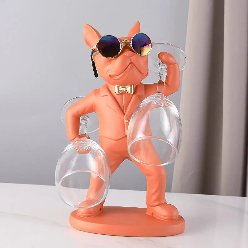 Handcrafted Dog Figurine Wine Glass Holder – Decorative Table Accent