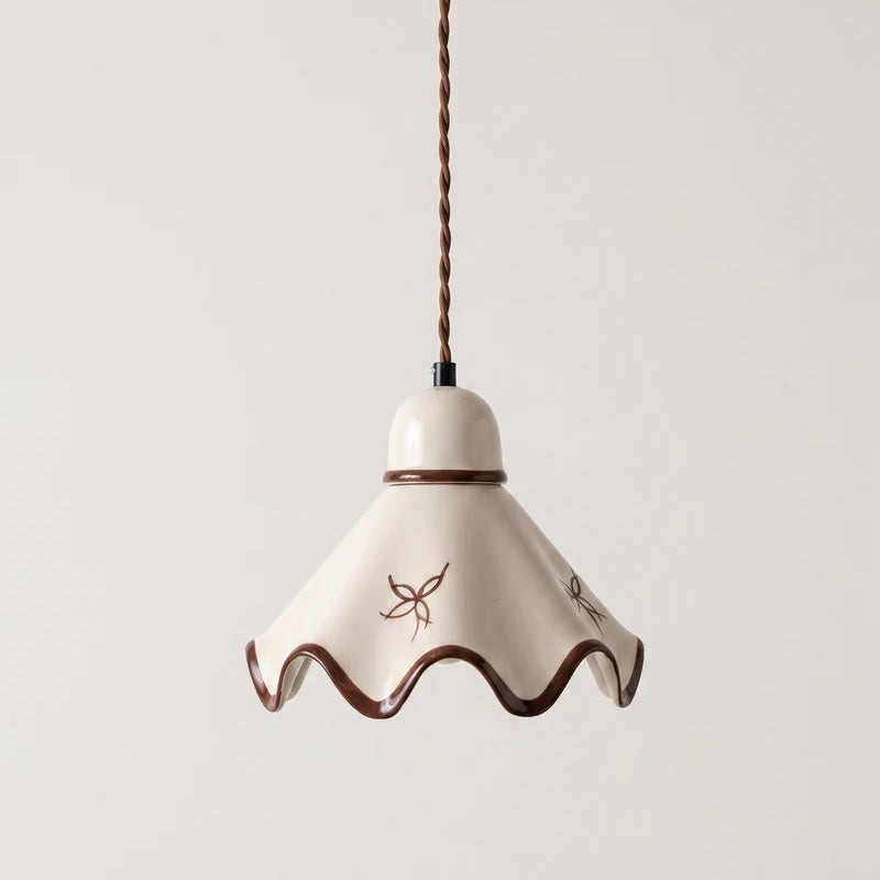 Adjustable Cord Pendant Light in Pleated Matte Ceramic Design