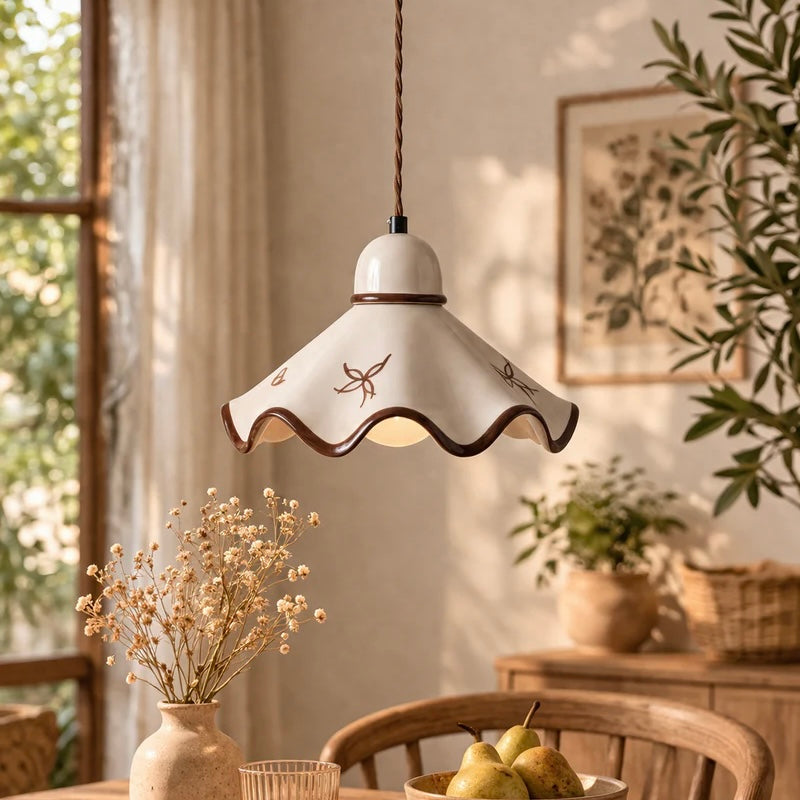 Adjustable Cord Pendant Light in Pleated Matte Ceramic Design