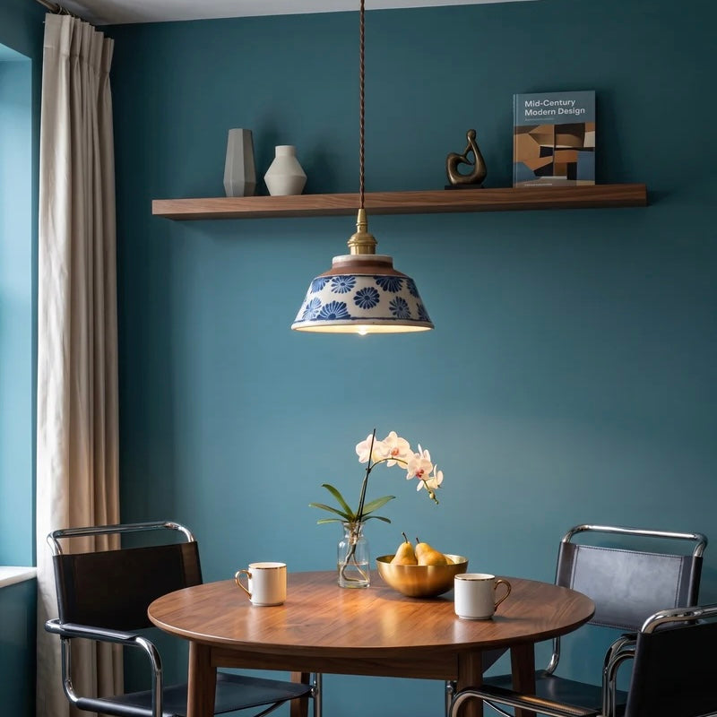 Hand Painted Ceramic Pendant Light with Warm LED Illumination