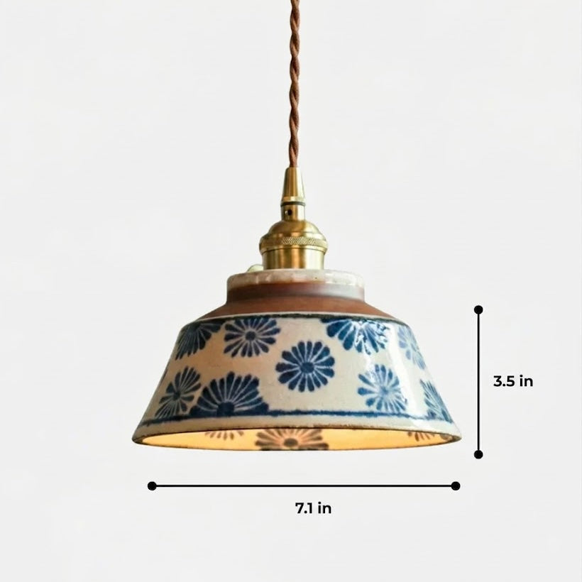 Hand Painted Ceramic Pendant Light with Warm LED Illumination