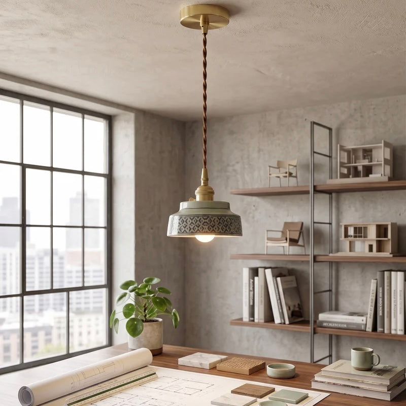 Adjustable Cord Pendant Light in Hand-Painted Ceramic Finish