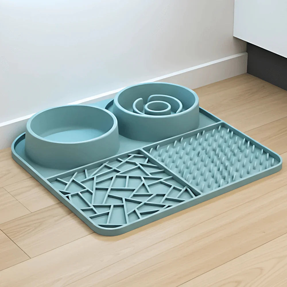 Pet Feeding Mat Set - Slow Feeder, Lick Mat, and Water Bowl