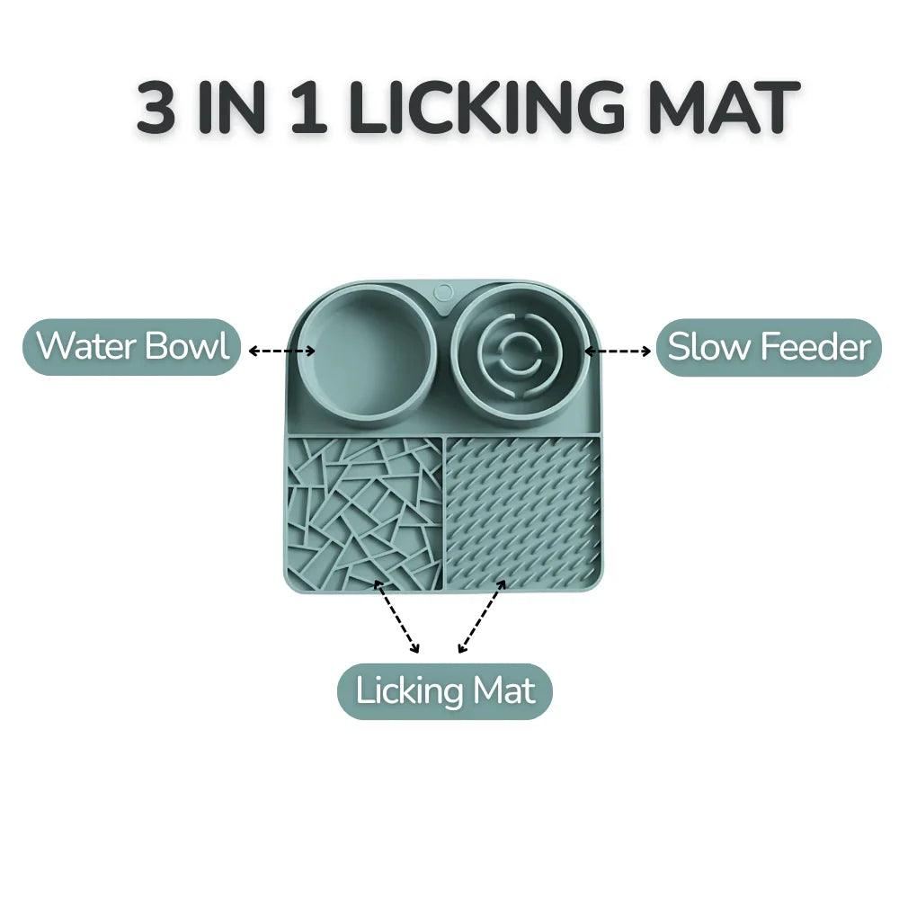 Pet Feeding Mat Set - Slow Feeder, Lick Mat, and Water Bowl