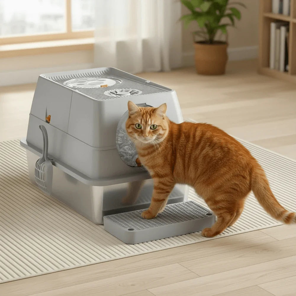Flip-Top Stainless Steel Cat Litter Box