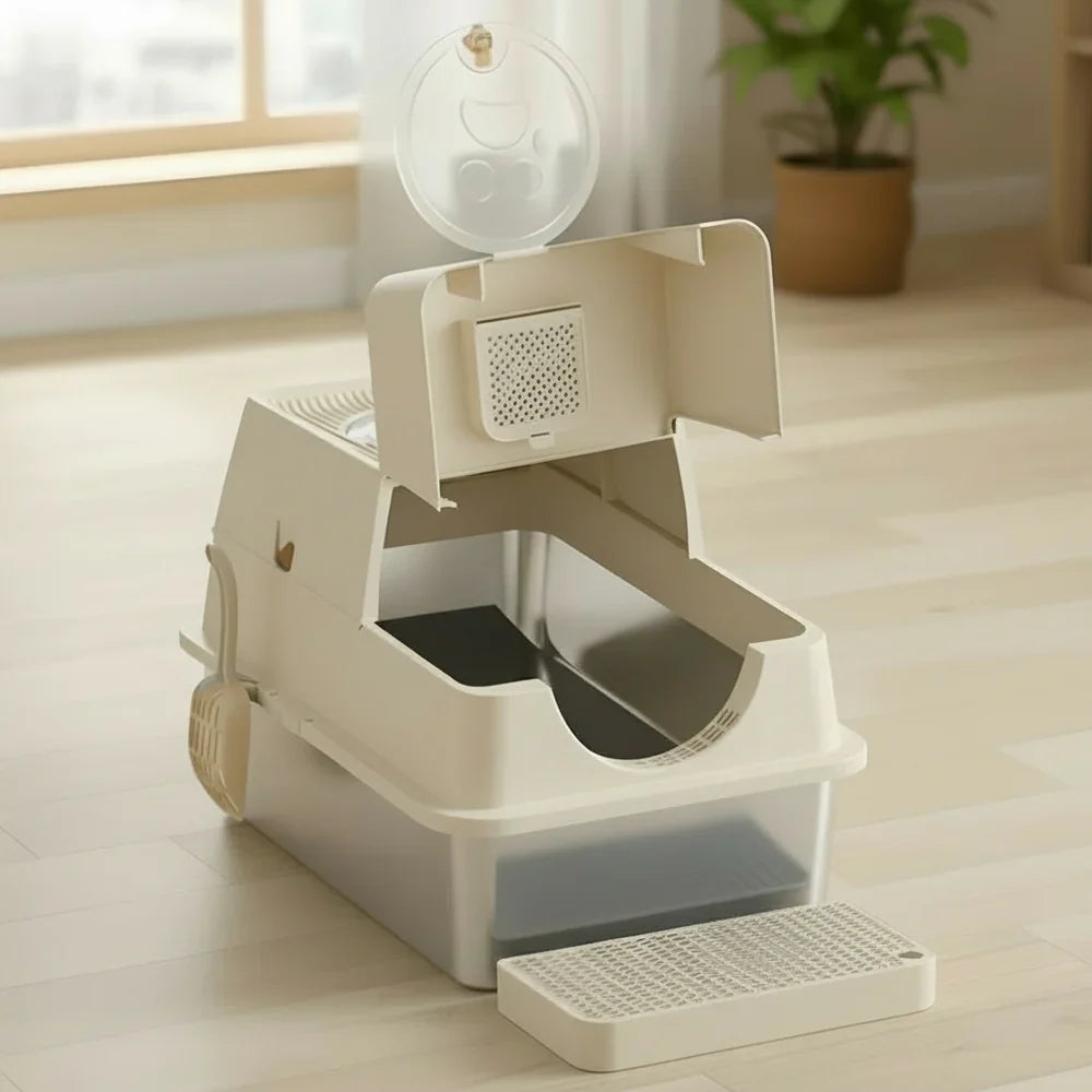 Flip-Top Stainless Steel Cat Litter Box