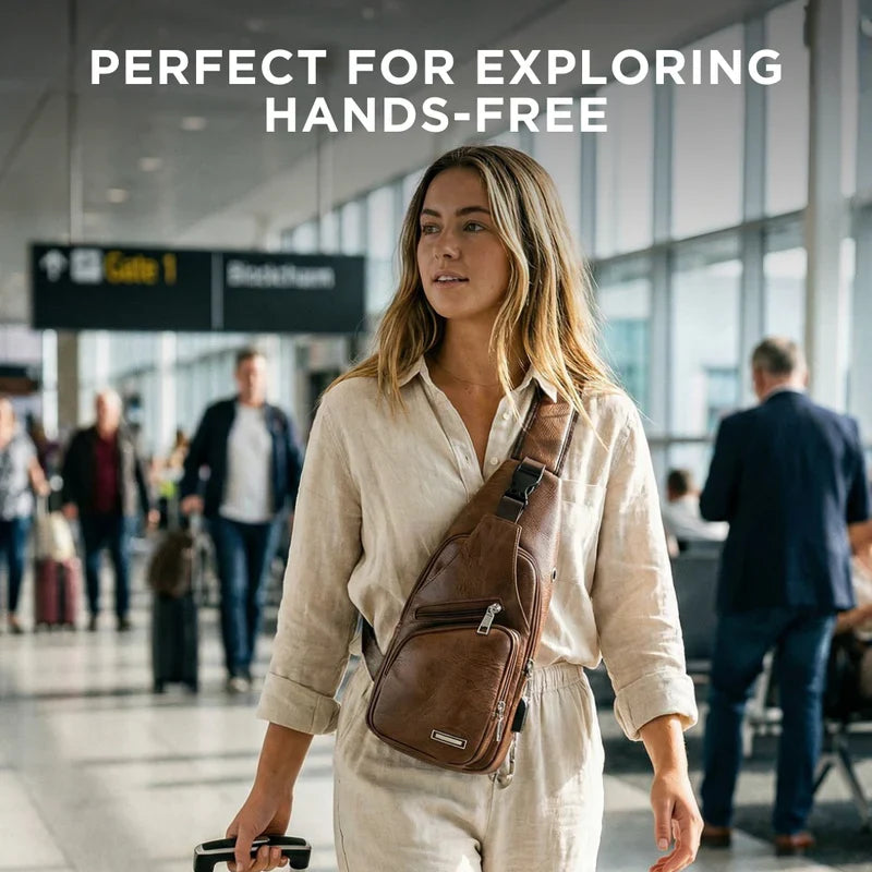 Crossbody Leather Bag Featuring Anti-Theft Design and USB Port